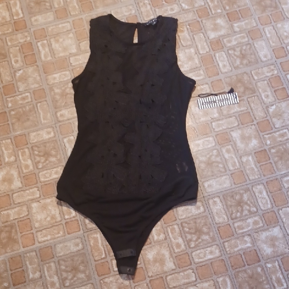 Haute Monde Black Lace Top Bodysuit Size Medium